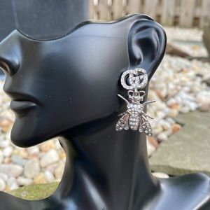 GG Silver Crystal Bee Earrings
